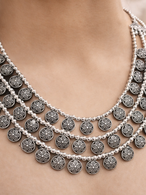 3 layered German silver necklace