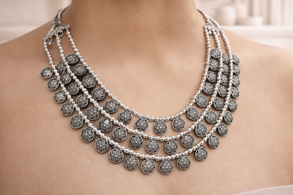 3 layered German silver necklace