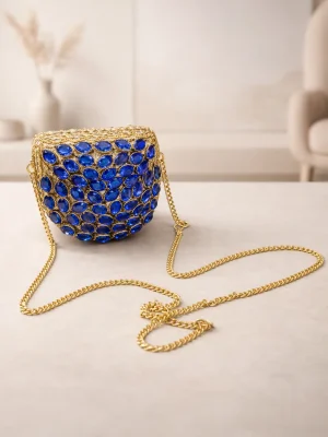 Blue Rhinestone Evening Clutch