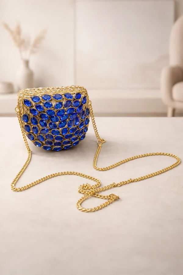 Blue Rhinestone Evening Clutch