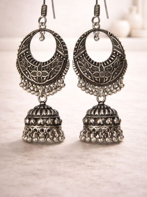 Silver Chandbali Jhumka